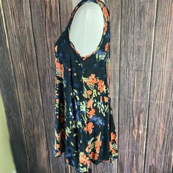 Ecote Women's Black & Coral Floral Tunic Dress Back is Cutout with Ties Small - Picture 3 of 9